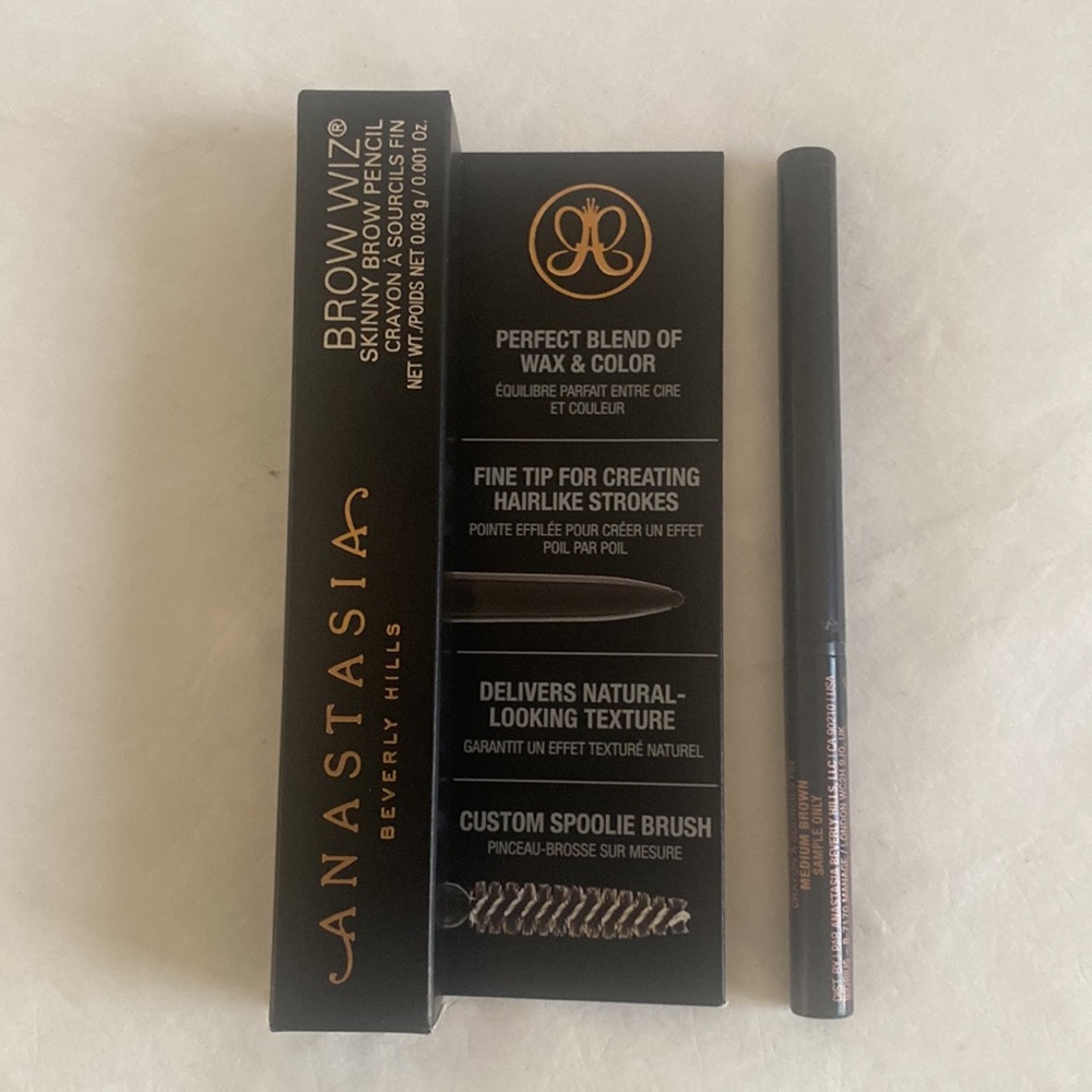 ANASTASIA Brow Wiz Skinny Detail Pencil With Spoolie Dark Brown Travel Size NIB - Picture 2 of 13